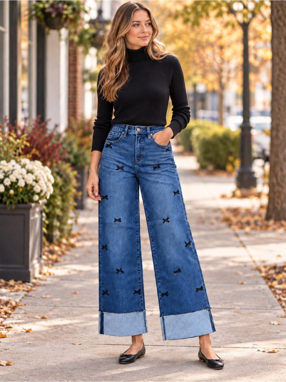 Risen Jeans Wide Leg Blue Jeans - Women
